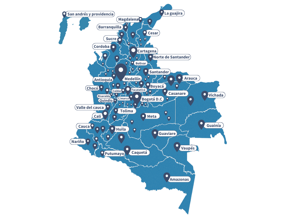 Mapa de Colombia con cobertura nacional de SOEMPRESARIAL